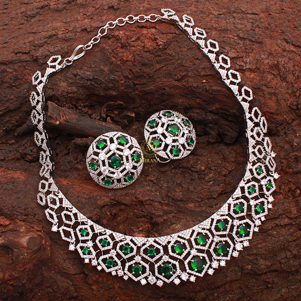 Kenzi Emerald Green CZ Designer Necklace Set