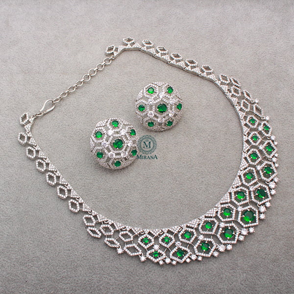 Kenzi Emerald Green CZ Designer Necklace Set