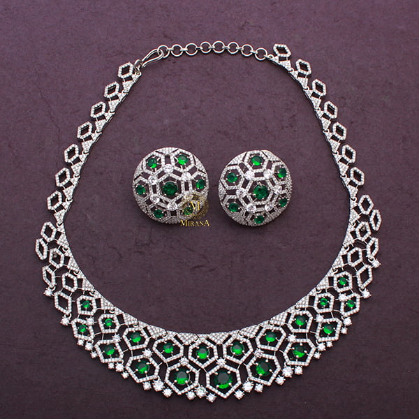 Kenzi Emerald Green CZ Designer Necklace Set