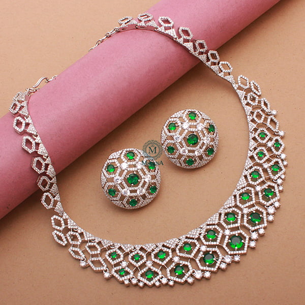 Kenzi Emerald Green CZ Designer Necklace Set