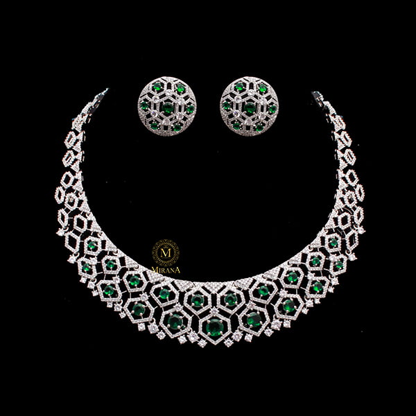 Kenzi Emerald Green CZ Designer Necklace Set