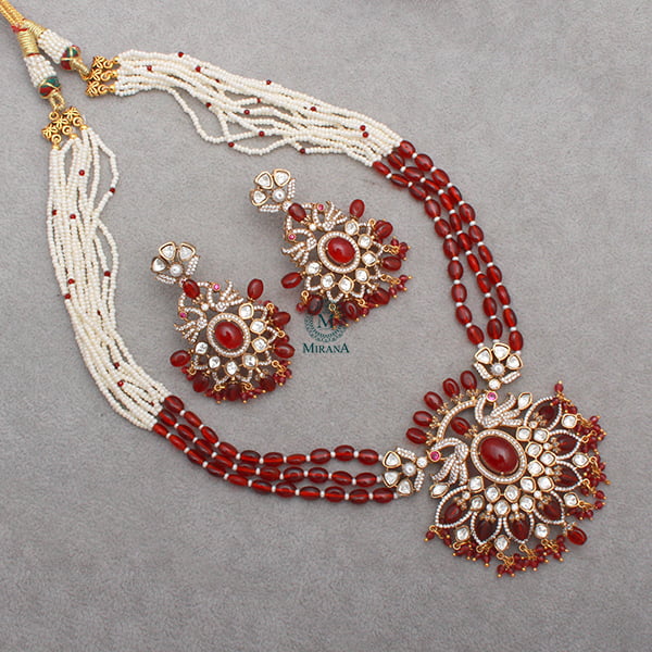 Aanchal Ruby Moissanite Long Necklace Set