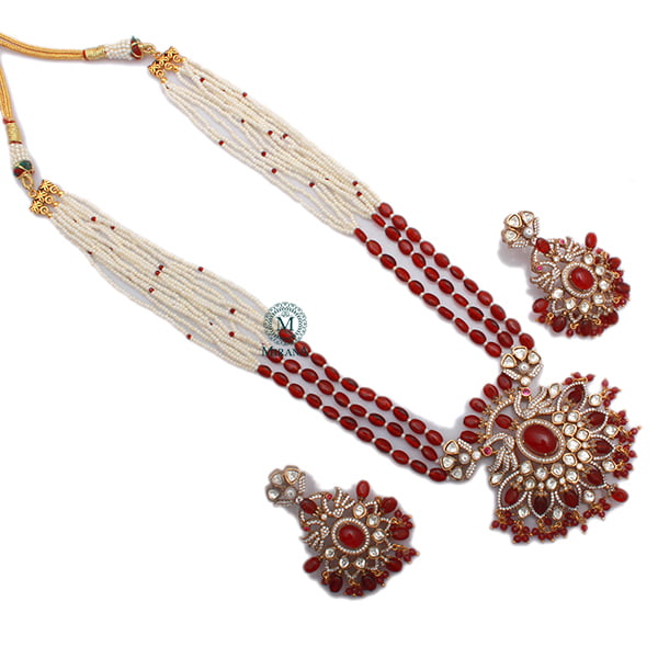 Aanchal Ruby Moissanite Long Necklace Set