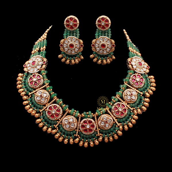 Naira Ruby Green Antique Necklace Set