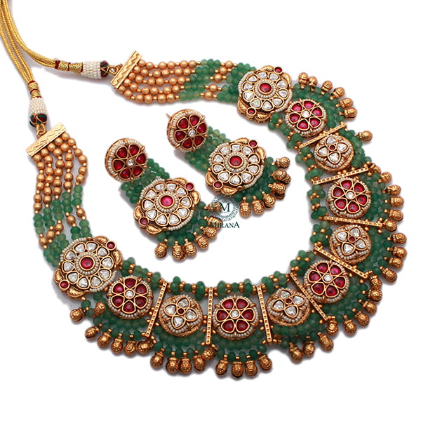 Naira Ruby Green Antique Necklace Set