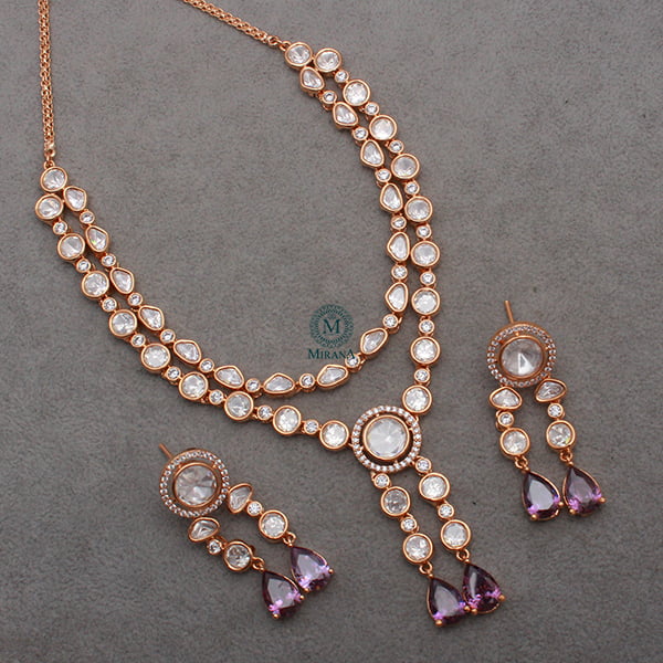 Tishya Lavender Polki Designer Necklace Set