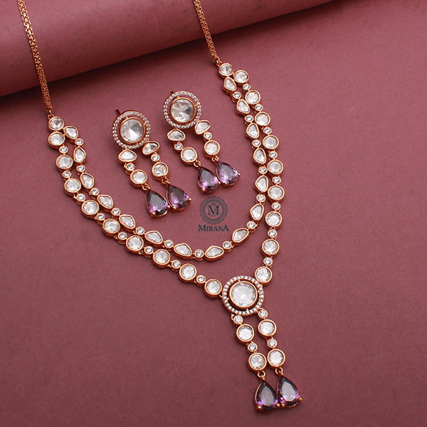 Tishya Lavender Polki Designer Necklace Set