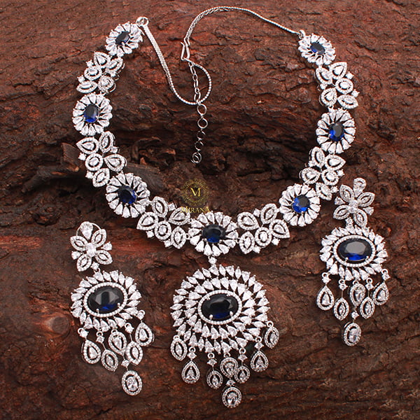 Freya Sapphire Blue Designer Necklace Set