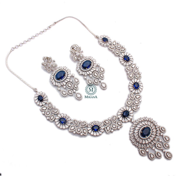 Freya Sapphire Blue Designer Necklace Set