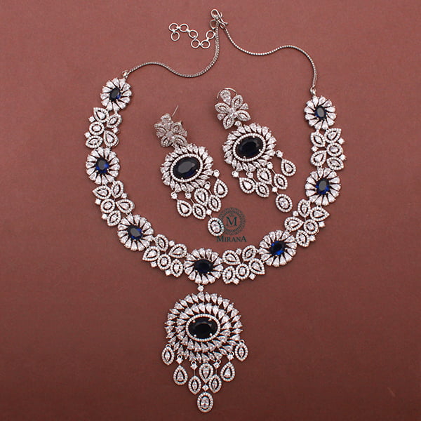 Freya Sapphire Blue Designer Necklace Set