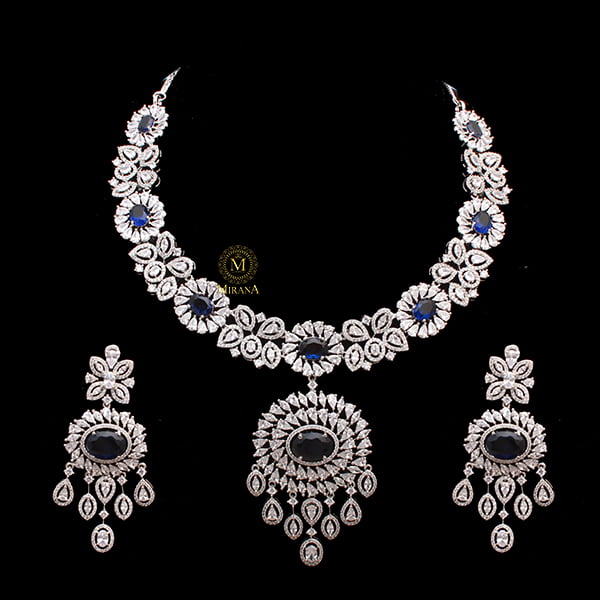 Freya Sapphire Blue Designer Necklace Set