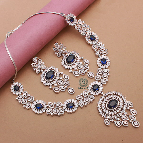 Freya Sapphire Blue Designer Necklace Set