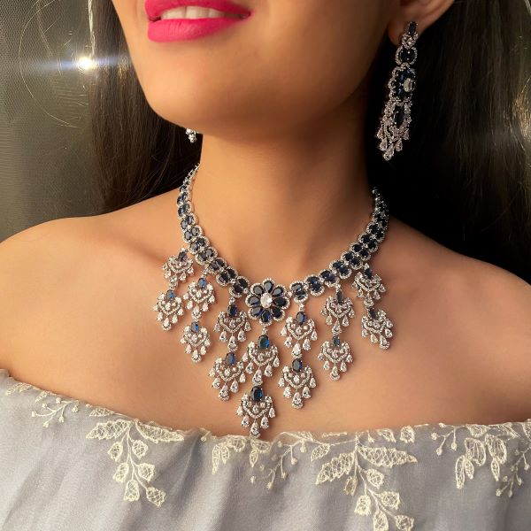 Rennie Sapphire Blue Designer Necklace Set