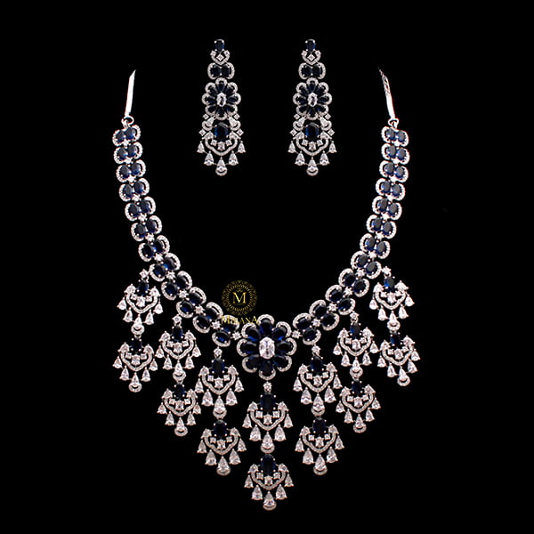 Rennie Sapphire Blue Designer Necklace Set