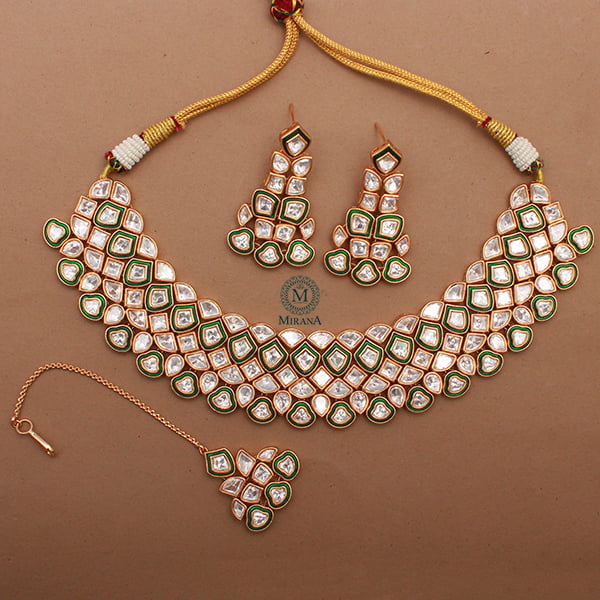 Vrushika Emerald Green Polki Necklace Set