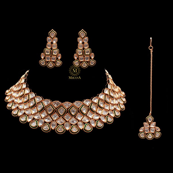 Vrushika Emerald Green Polki Necklace Set