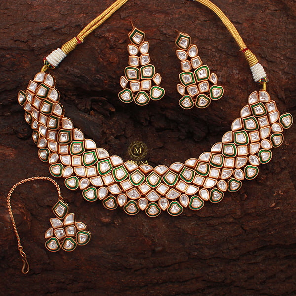 Vrushika Emerald Green Polki Necklace Set