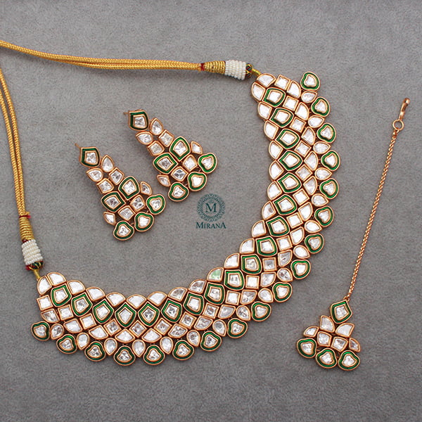 Vrushika Emerald Green Polki Necklace Set