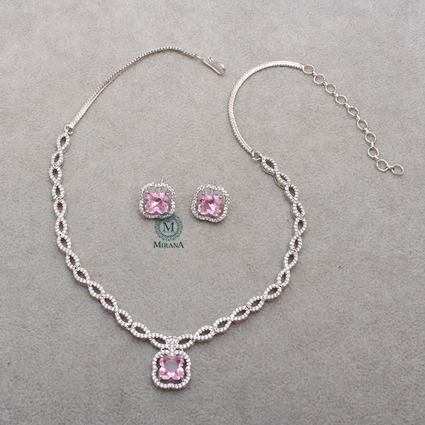 Mishi Pink CZ Designer Necklace Set