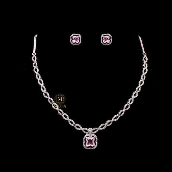 Mishi Pink CZ Designer Necklace Set