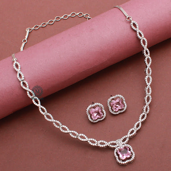 Mishi Pink CZ Designer Necklace Set