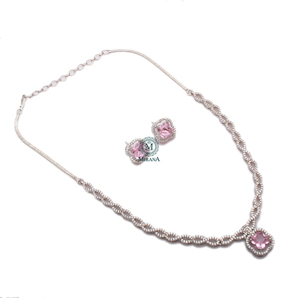 Mishi Pink CZ Designer Necklace Set