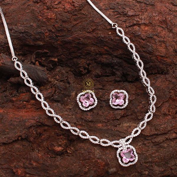 Mishi Pink CZ Designer Necklace Set