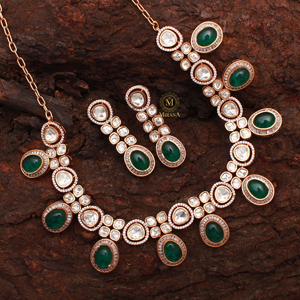 Anaya Emerald Green Moissanite Necklace Set