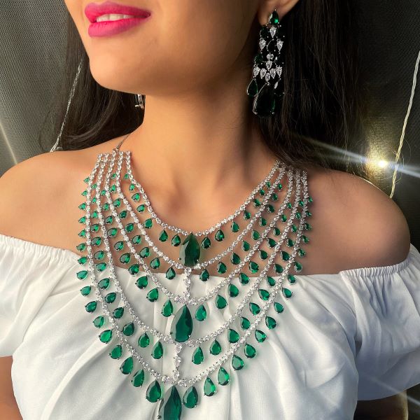 Kyle Emerald Green Five Layered Necklace Set