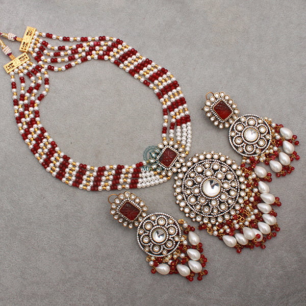 Idhika Ruby Moissanite Long Necklace Set