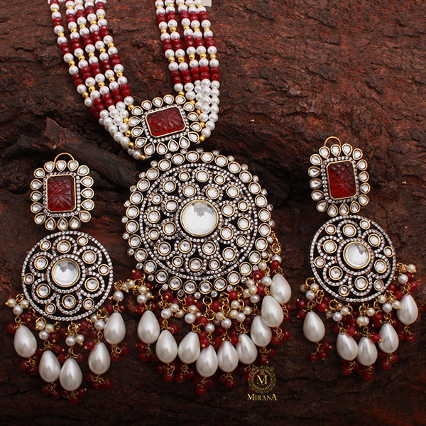 Idhika Ruby Moissanite Long Necklace Set