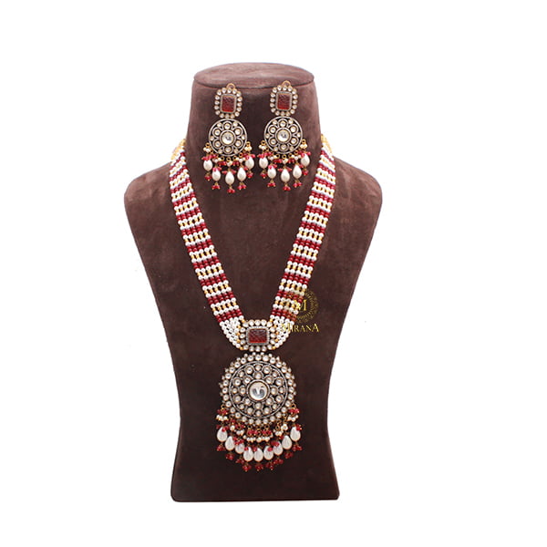 Idhika Ruby Moissanite Long Necklace Set