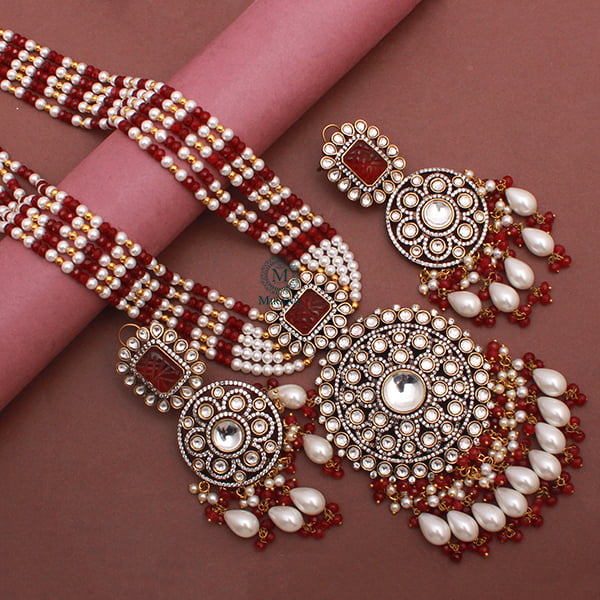 Idhika Ruby Moissanite Long Necklace Set