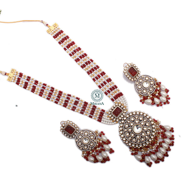 Idhika Ruby Moissanite Long Necklace Set