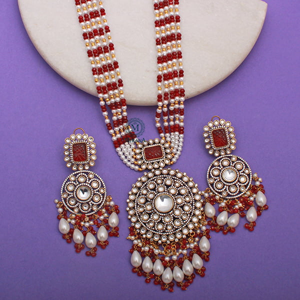 Idhika Ruby Moissanite Long Necklace Set