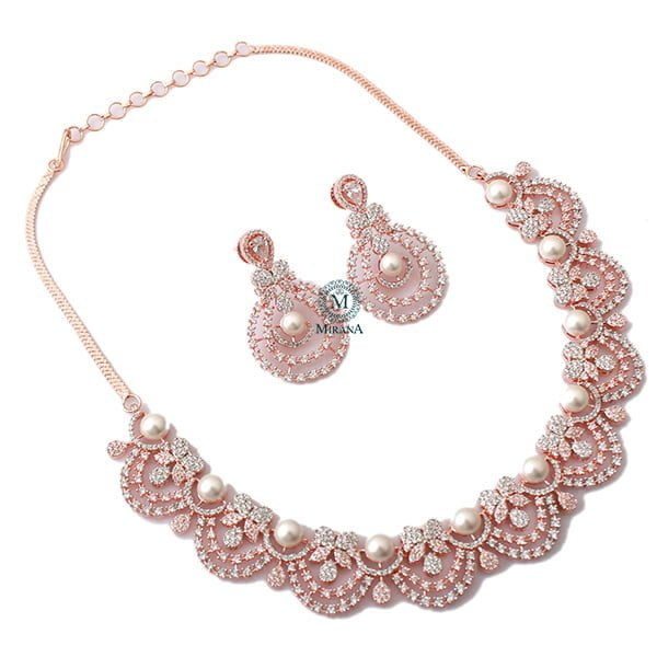 Zovie Pearl CZ Designer Necklace Set