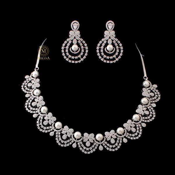 Zovie Pearl CZ Designer Necklace Set