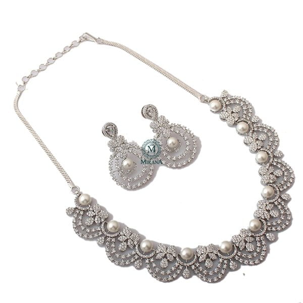 Zovie Pearl CZ Designer Necklace Set