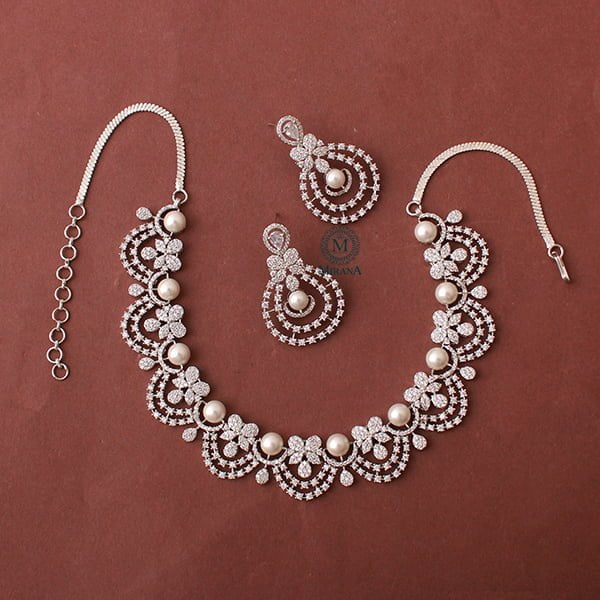 Zovie Pearl CZ Designer Necklace Set