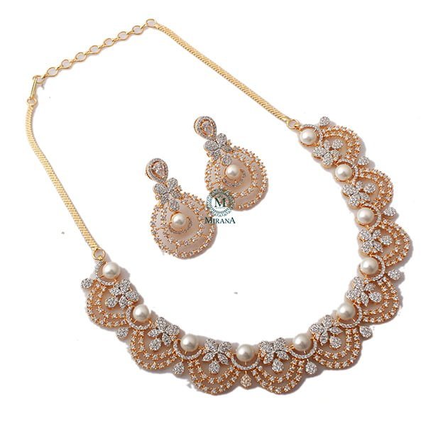 Zovie Pearl CZ Designer Necklace Set