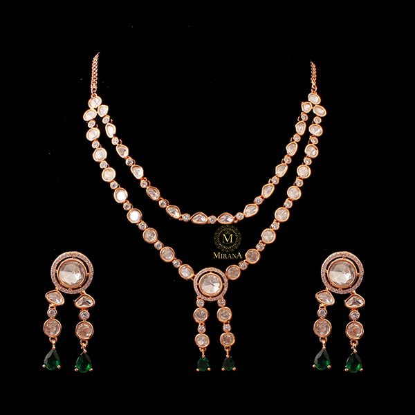 Tishya Emerald Green Polki Necklace Set