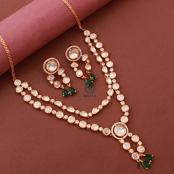 Tishya Emerald Green Polki Necklace Set