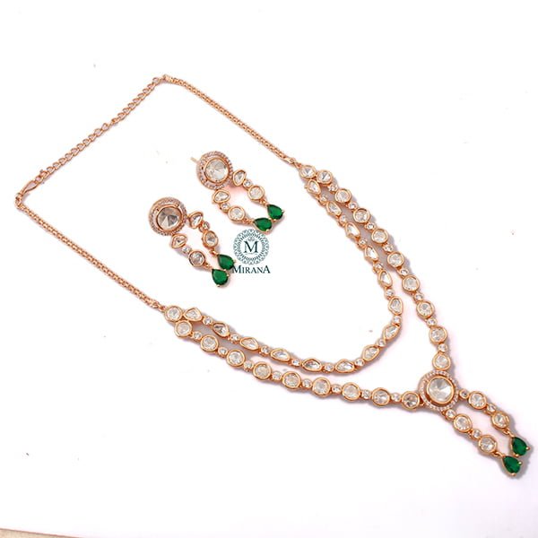 Tishya Emerald Green Polki Necklace Set