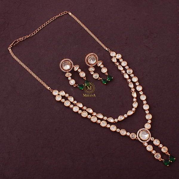 Tishya Emerald Green Polki Necklace Set