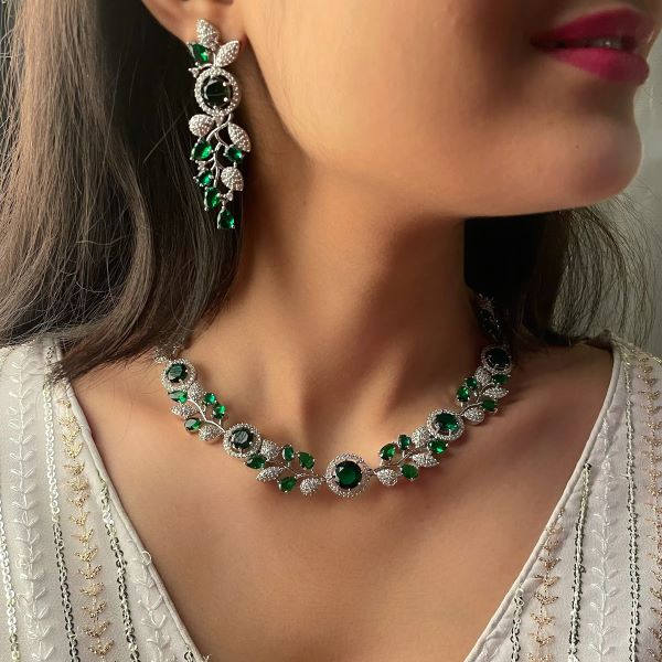 Jasmine Emerald Green Designer Necklace Set