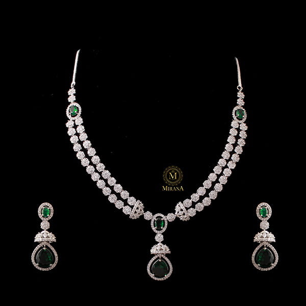 Ceria Emerald Green Layered Necklace Set