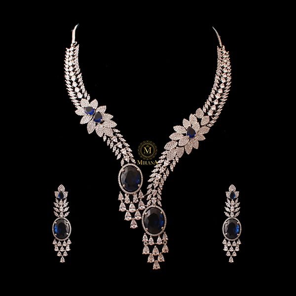 Bella Sapphire Blue Designer Necklace Set