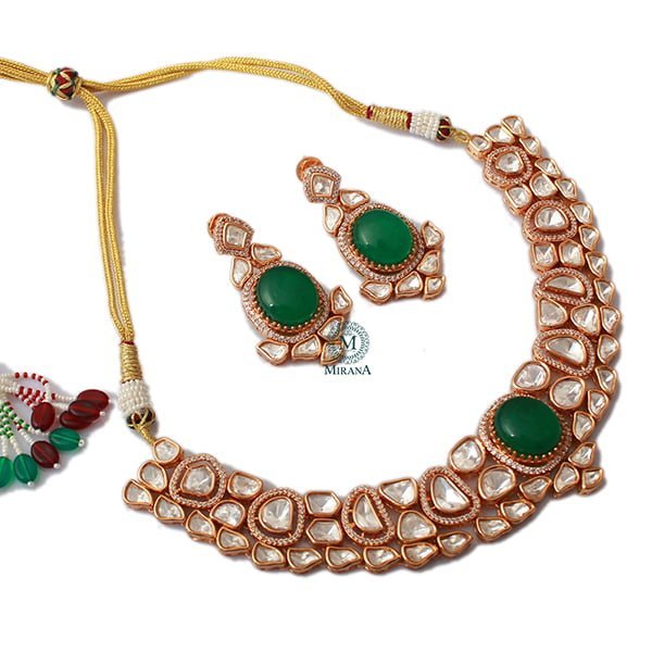 Medhavi Emerald Green Polki Necklace Set