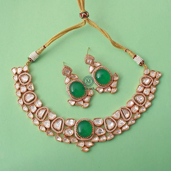 Medhavi Emerald Green Polki Necklace Set