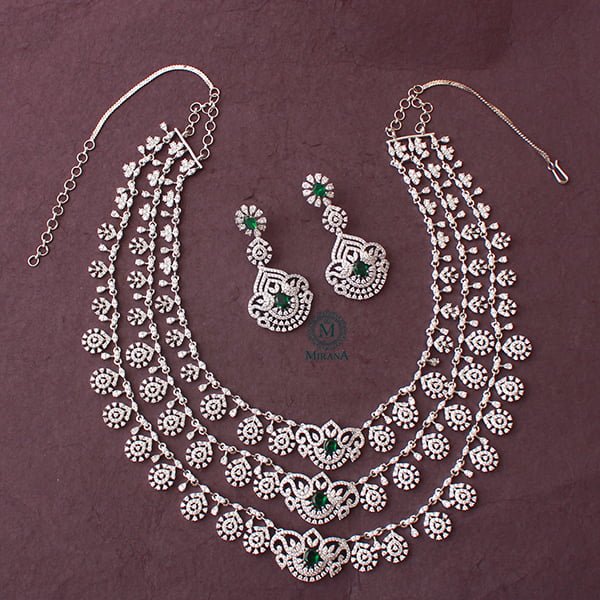 Varisha Emerald Green Triple Layered Necklace Set